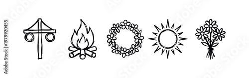 Hand-Drawn Icons for Swedish Midsummer Celebration