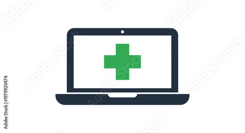 Laptop Computer with Green Medical Cross.