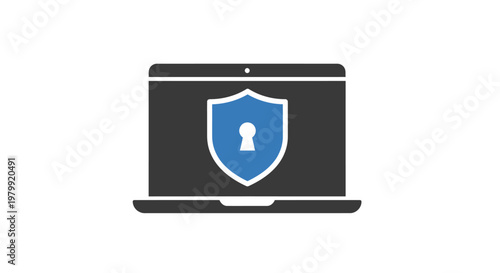 Laptop Computer with Security Shield Icon.