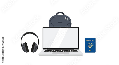 Laptop Headphones Backpack Passport Travel Accessories.