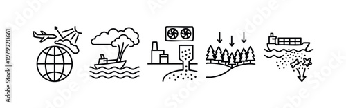 Laundry and Cleaning Icons: Iron, Ironing Board, Spray Bottle, Aerosol Can, Shirt (Outline)