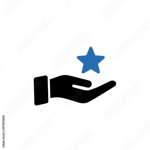 Hand holding star icon, customer rating and feedback concept, reward and excellence symbol on white background