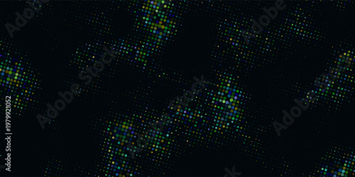 Abstract dark digital background with pixel pattern of figures of different colors and shapes for finance, technology and business. Free space for your text. Vector illustration.