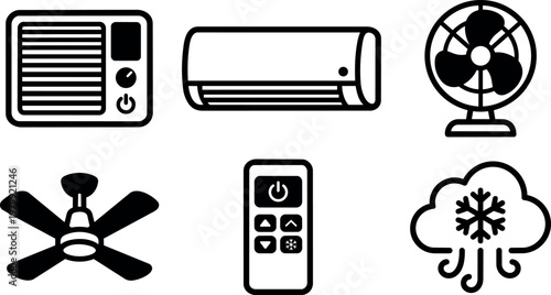Air conditioner fan remote and cooling icons