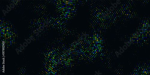 Abstract dark digital background with pixel pattern of figures of different colors and shapes for finance, technology and business. Free space for your text. Vector illustration.