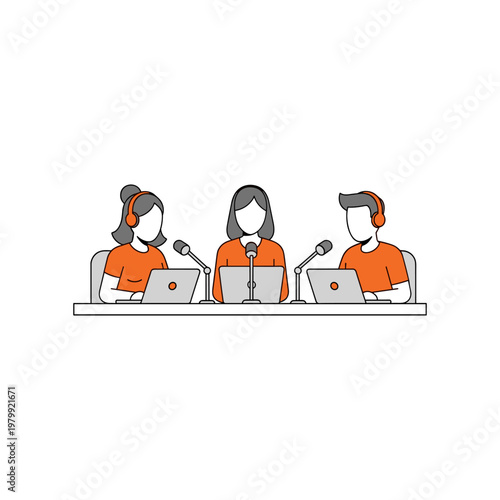 Three people participating in a virtual podcast or online discussion session