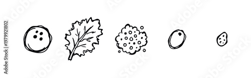 Doodle Icons: Circle, Cluster of Spheres, DNA, Beaker, Dropper