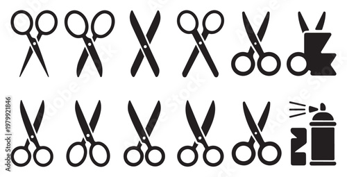 Diverse Scissor Silhouette Icons for Fashion, Tailoring and Office Cutting Needs. vector illustration eps 10