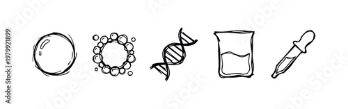 Doodle Icons: Circle, Bubbles, DNA, Beaker, Dropper
