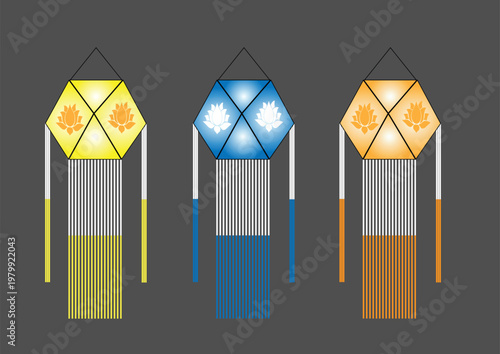 Sri Lankan Vesak Lanterns Atapattam Vesak Kudu Colorful Lotus Flower Festival Lights Vector