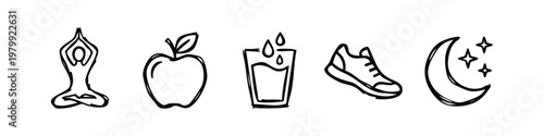 Hand-Drawn Icons for Healthy Living and Relaxation