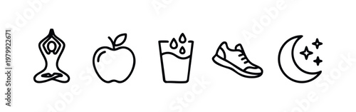 Outline Icons Representing Healthy Habits and Self-Care