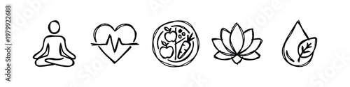 Drawn Icons Illustrating Holistic Health and Well-being
