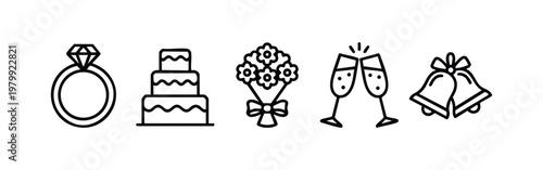 Outline Icons for a Wedding Celebration