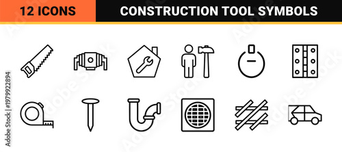 Home maintenance and construction repair icon set in linear style.