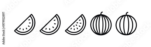 Outline Icons Representing Watermelon and Summer Fruit