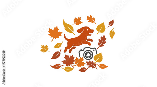 Autumn Dog Photography Logo with Leaves