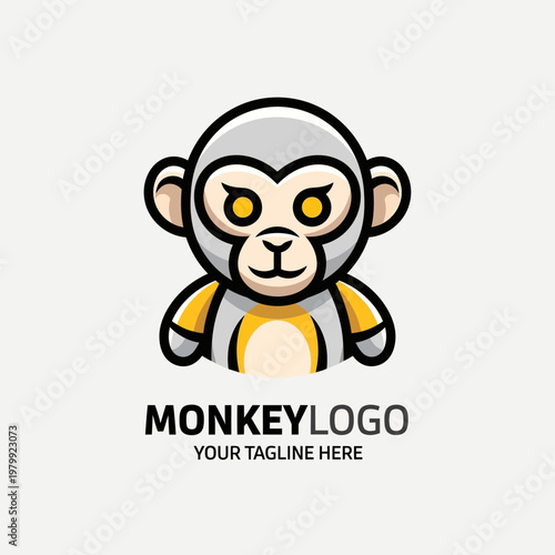 Cute Cartoon Monkey Logo Design with Friendly Expression.