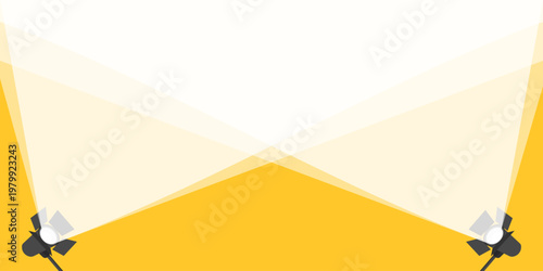Two studio spotlights illuminating a wide area from below on a yellow background, presentation template