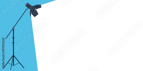 Studio Spotlight Illustration Casting Bright Light with Blue Background and Copy Space