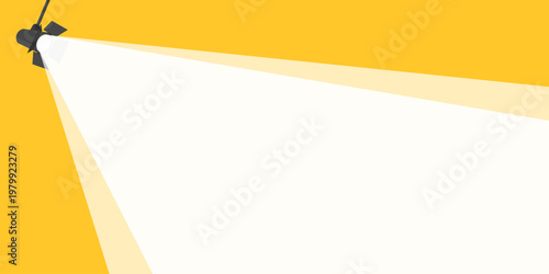Wide spotlight beam from top left illuminating a large area on a vibrant yellow background with copy space