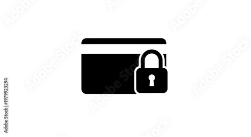 A secure credit card icon with a padlock on a white background