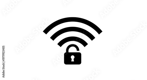 A secure WiFi network symbol with a padlock on a white background