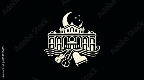 Elegant Theater Logo with Music Instruments