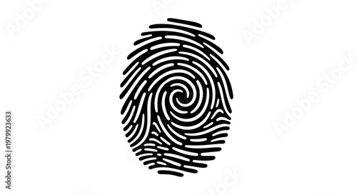 A black fingerprint illustration on a white background for identification purposes