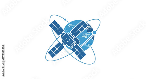 Satellite in space with solar panels.