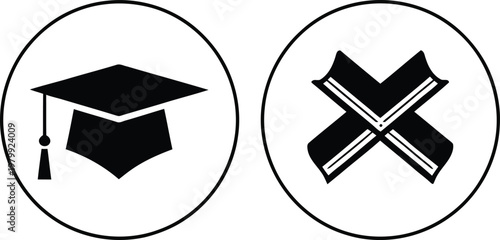 Graduation cap and open book icons represent academic achievement and learning opportunities in modern educational systems