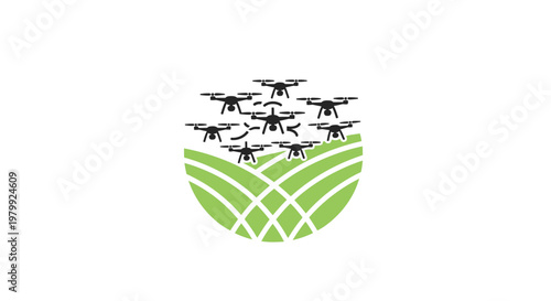 Drones Flying Over Green Fields Aerial.