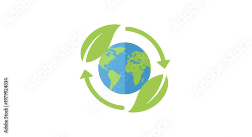 Earth Globe with Green Leaves Recycling.