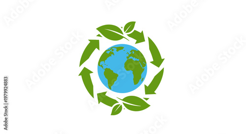 Earth Globe with Green Leaves Recycling.