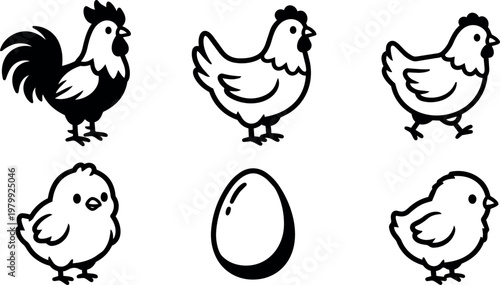 Rooster hen chicks and egg vector