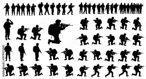Photos Military Soldier Silhouettes: Action Poses, Standing, Kneeling, Aiming