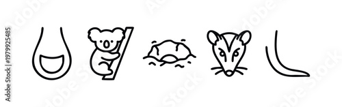 Outline Icons: Kangaroo Pouch, Koala, Rock Formation, Possum Face, Tail