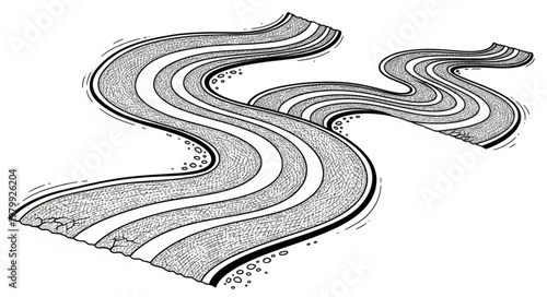 Winding River Illustration Black And White.