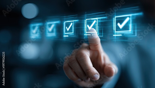 Hand Selecting Options from a Digital Checklist Interface.