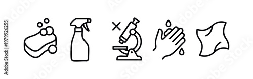 Clean Outline Hygiene and Health Safety Icons Disinfection and Science