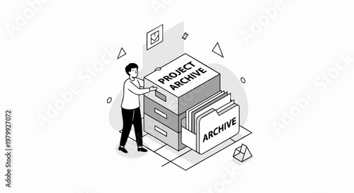 Isometric Illustration of Project Archiving and Document Management System for Business Data Storage