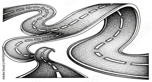 Winding Road Illustration with Bird Silhouette.