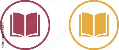 Minimalist icons featuring open books inside circular frames for educational websites and academic library software applications