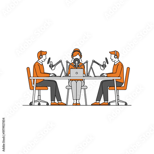 Three individuals participating in a podcast recording session together