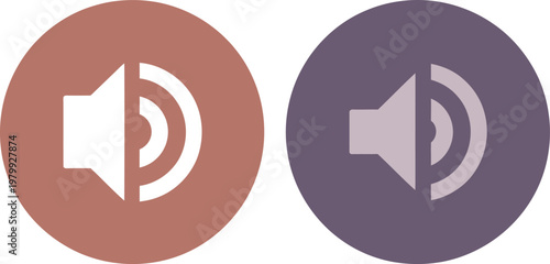 Two circular speaker icons representing audio volume adjustment and multimedia sound settings for digital interface navigation