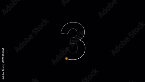 Glowing Neon Number 3 Path Animation on Transparent Background ,Digital Light trace number 3 reveal ,Number animation of digit in 4k with Alpha Channel