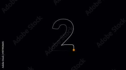 Glowing Neon Number 2 Path Animation on Transparent Background ,Digital Light trace number 2 reveal ,Number animation of digit in 4k with Alpha Channel