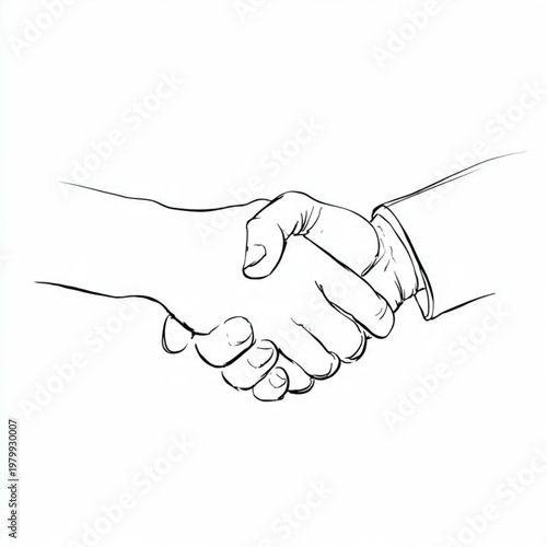 Hand Drawn Handshake Black and White Illustration in Minimal Line Art Style Design