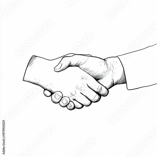 Hand Drawn Handshake Black and White Illustration in Minimal Line Art Style Design
