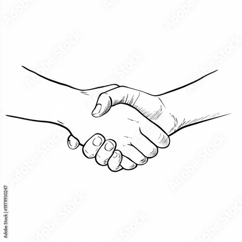 Hand Drawn Handshake Black and White Illustration in Minimal Line Art Style Design